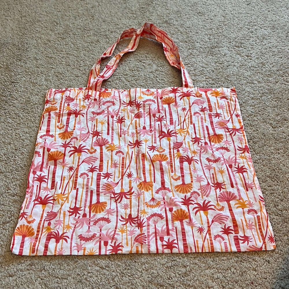 J.Jill Cotton Tote Shopping Bag New Tree‎ Print Pink Orange